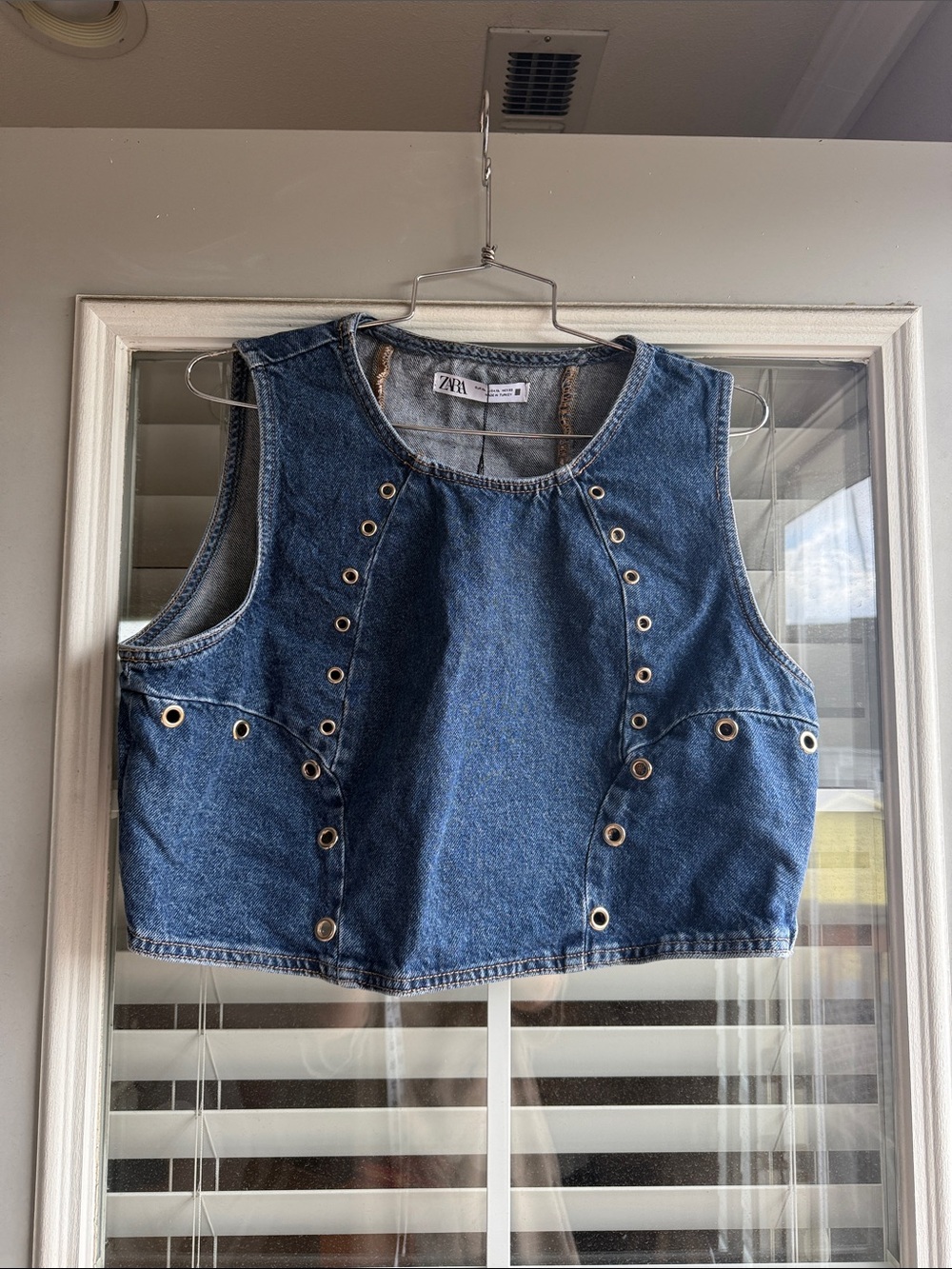 Zara Denim Eyelet Crop Top tank